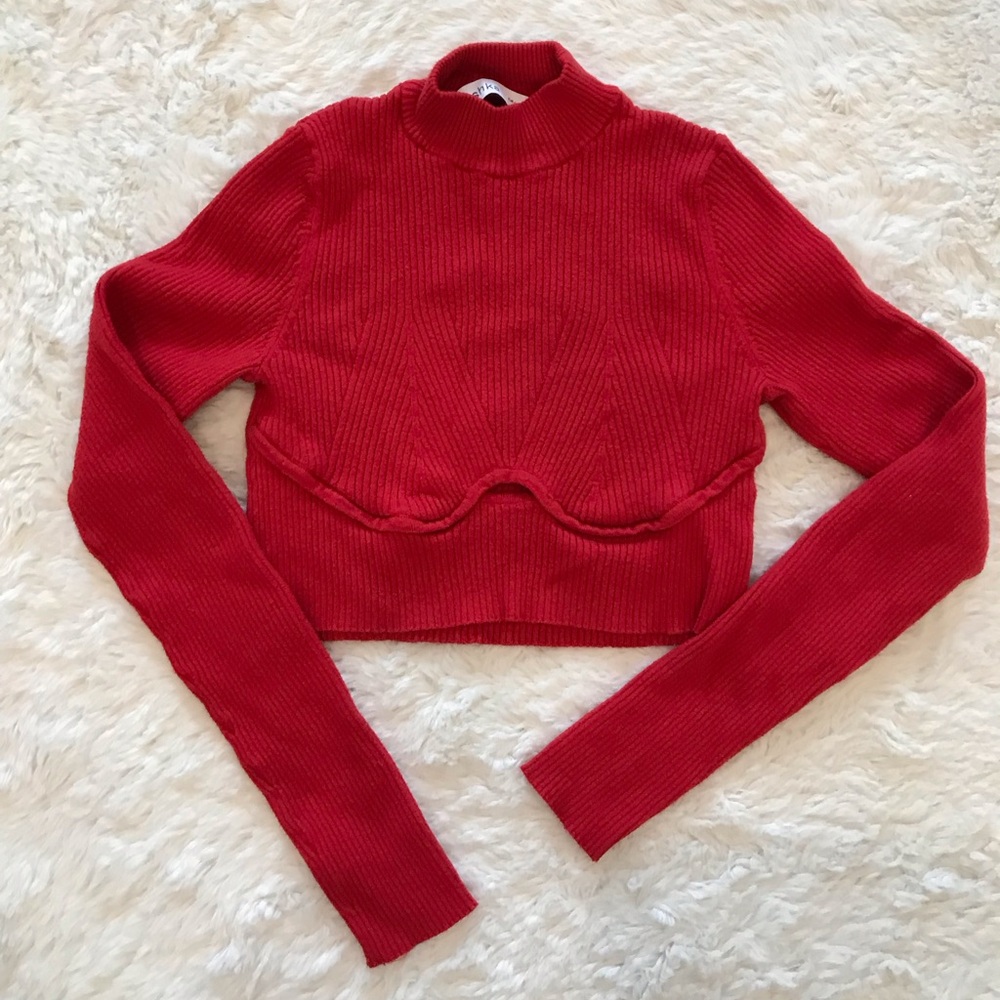 Bershka Vibrant Red Ribbed Turtleneck Top. Gently worn a few times.